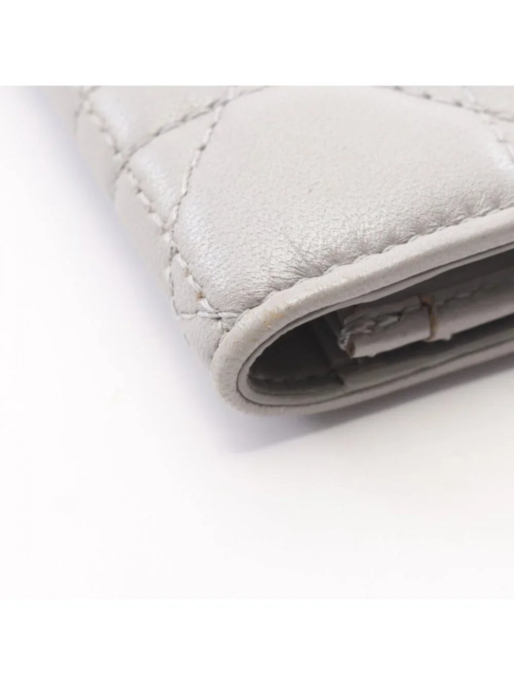 Dior Card Holder Lady Dior Cannage Pearl Gray Leather Bloom Wallet